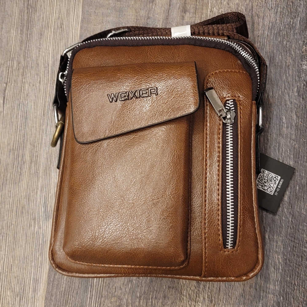 Weixier Crossbody Bag Men’s Shoulder Bag Unisex Brown Faux Leather NWT New